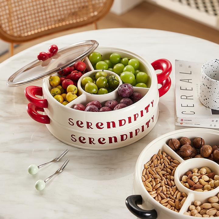 年货新年过年干果盘水果盘瓜子零食收纳盒果盘家用客厅茶几糖果盒