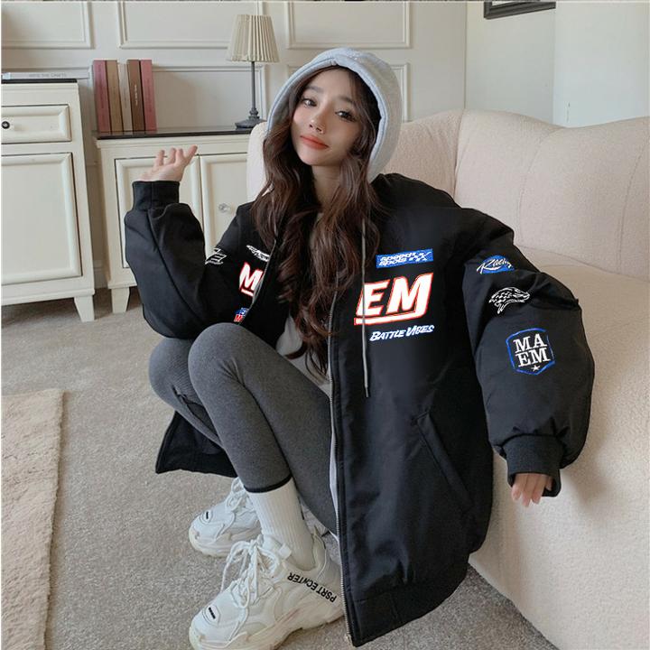 秋冬厚外套男韩版休闲宽松学生脱卸帽街头情侣装刺绣棒球服夹克女