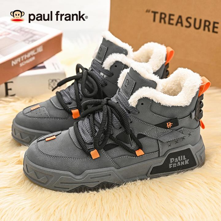 大嘴猴男鞋冬季新款中帮板鞋子男款休闲百搭厚底增高加绒保暖鞋子