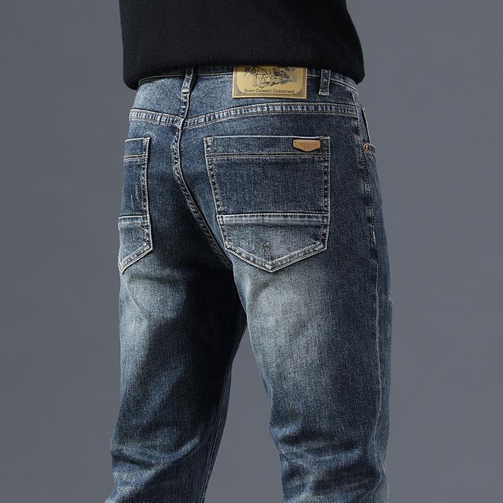 秋冬季男士牛仔裤修身直筒百搭弹力休闲长裤子男潮流新款加绒加厚