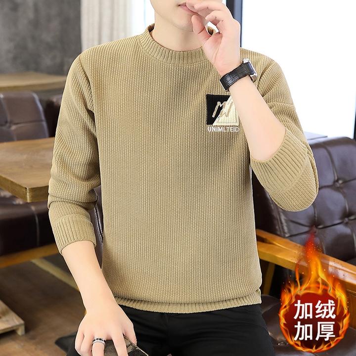 高档男士冬季圆领加绒卫衣时尚大气长袖打底衫潮流男士卫衣24252