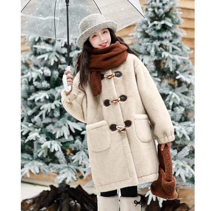 巴拉巴拉女童皮毛一体外套秋冬款中长款加厚潮洋气儿童大童仿貂绒