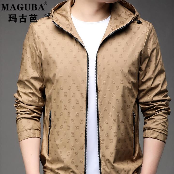 【男士春秋款外套】玛古芭男士连帽宽松新款商务休闲卡其色夹克衫