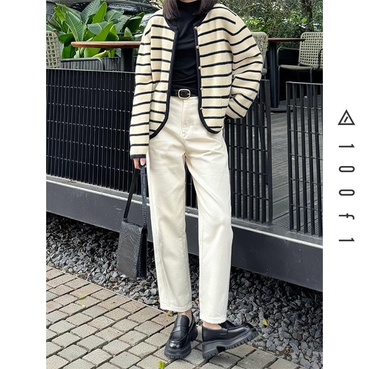 加绒/单层 奶白牛仔裤干净利落 藏肉于无形 显瘦直筒裤休闲F2096