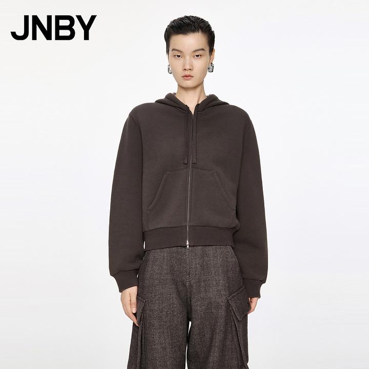 JNBY/江南布衣冬卫衣抽绳连帽开襟休闲简约通勤外套宽松5O0411470
