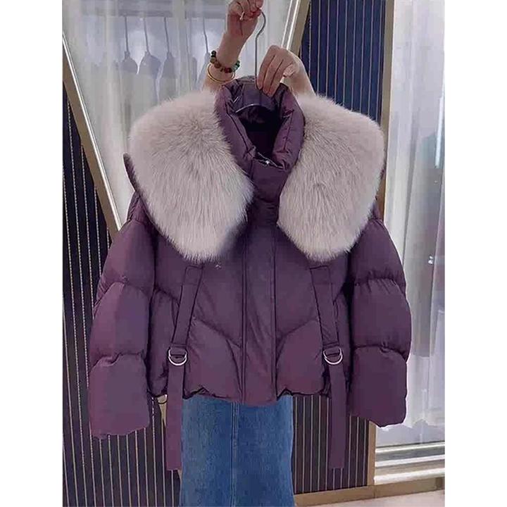 新中式国风高级感超好看紫色毛领保暖棉服外套女冬季2024新款棉袄