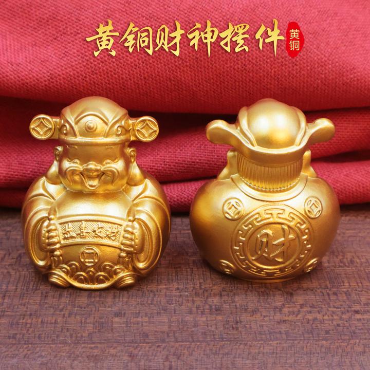 黄铜卡通财神爷复古文武财神桌面摆件手把件手工创意装饰礼物