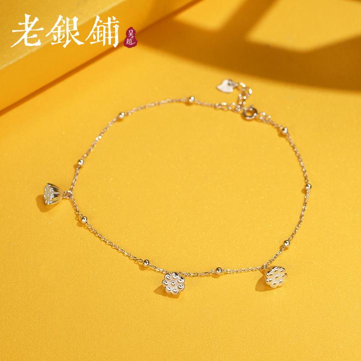 吴越老银铺 925银脚链 凌波脚链甜美纯银脚链女生古风百搭脚环达