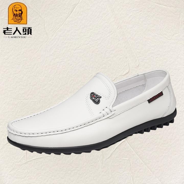 老人头男款夏季豆豆鞋2025新款爆款高档透气男士真皮软底休闲皮鞋