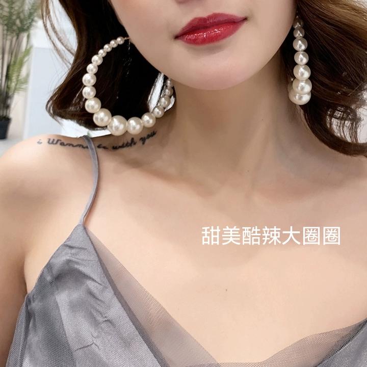 合金亚克力耳饰 白色珍珠耳圈甜美夸张简约耳饰欧美大圈圈耳环ins