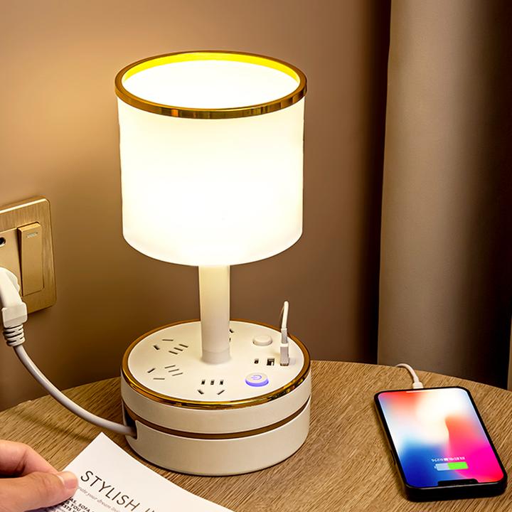 卧室床头灯LED护眼家用多功能插线板桌面台灯插座喂奶宿舍夜灯