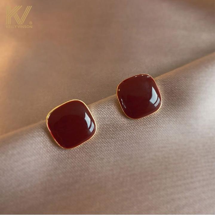 高级感酒红色滴釉耳钉2025秋冬上新法式气质轻奢高级感简约耳环