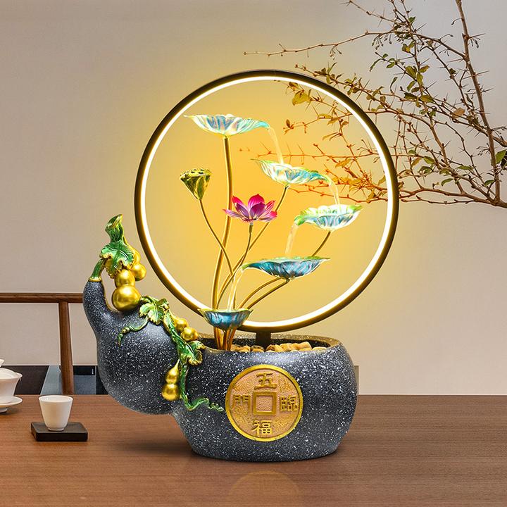 7206五福临门精致摆件景观茶台循环流水开业礼物高档乔迁送人