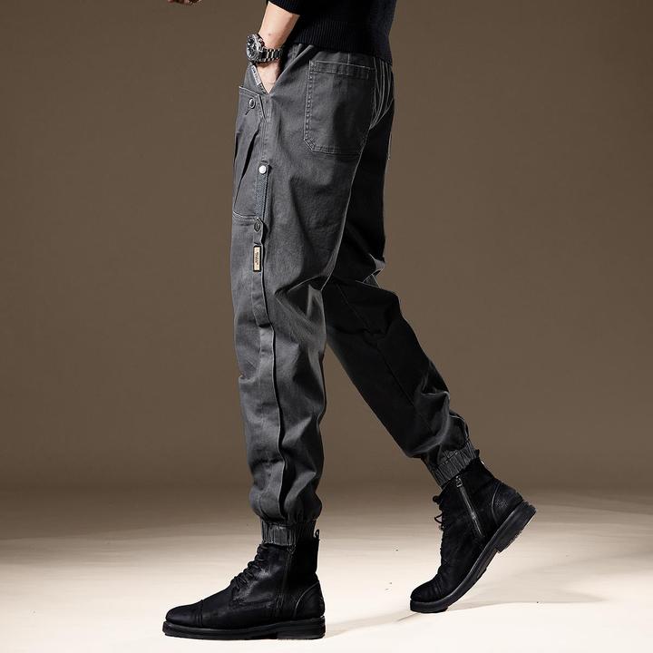 美式重磅高端小众设计感工装裤子男秋季新款宽松休闲哈伦束脚裤男