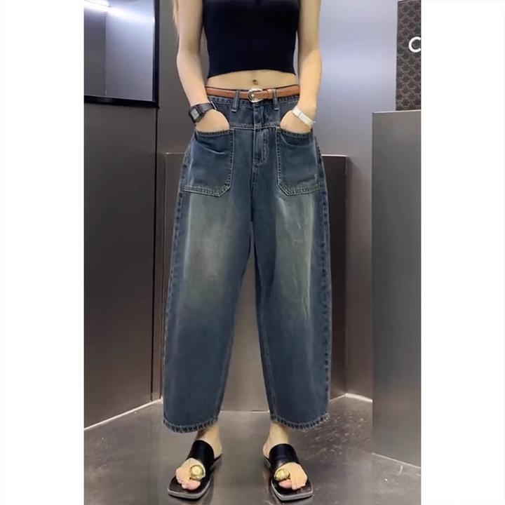 艾塔莉老爹牛仔裤子女2025秋季新款大码八分裤胖mm宽松显瘦哈伦裤