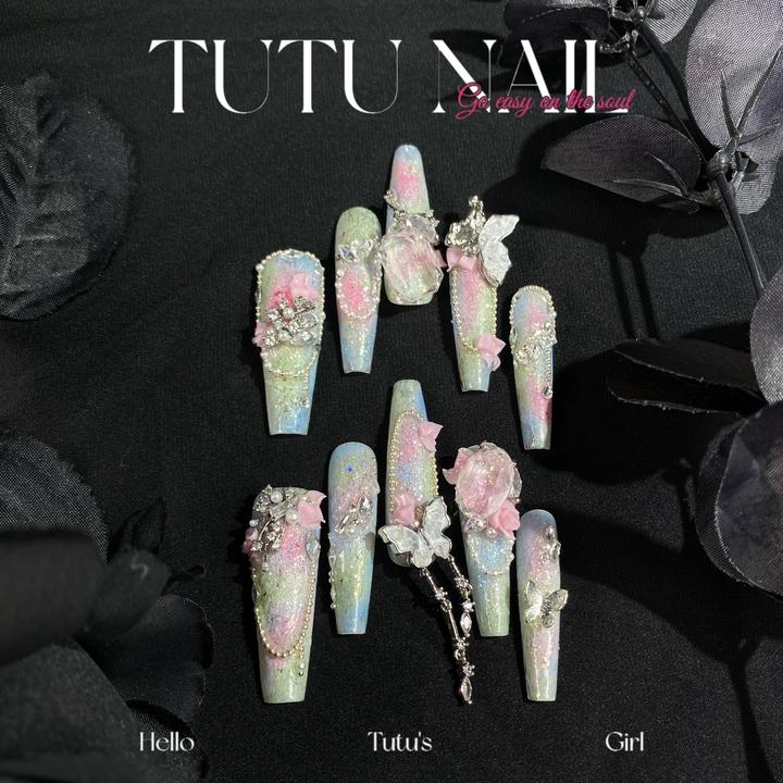 【春之遗迹】TUTU NAIL手工穿戴甲可拆卸美甲奢华超长T尖多巴胺蝴蝶