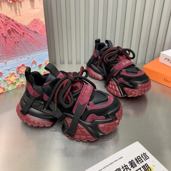 欧洲站复古风厚底擦色增高老爹鞋女款2024新款秋季拼色系带运动鞋