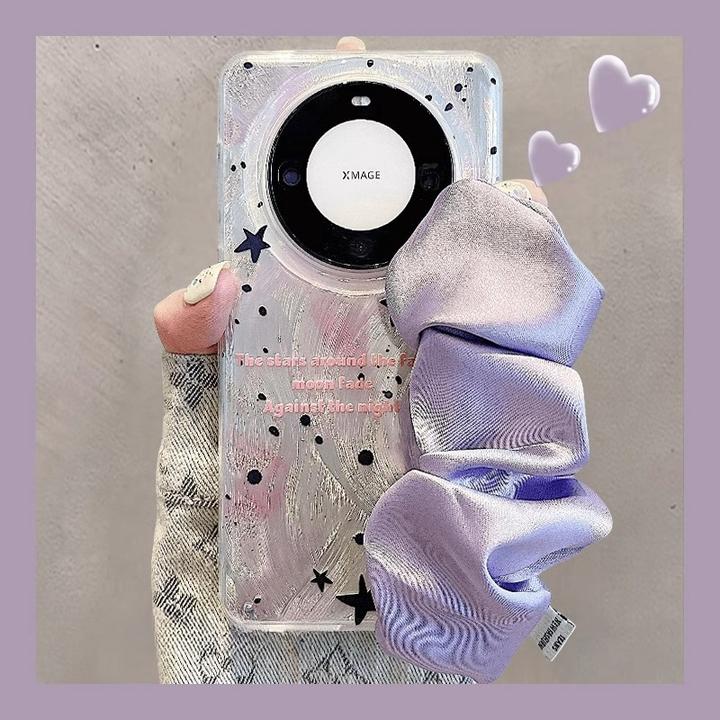 适用华为mate60pro斜挎手机壳晕染泼墨mate40pro创意丝巾腕带防摔