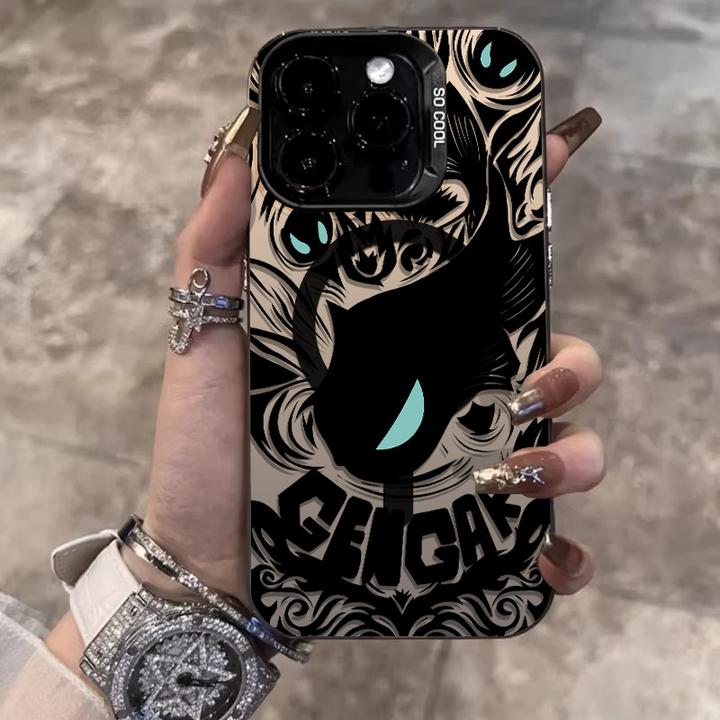 黑色怪鱼磁吸适用苹果16promax手机壳新款高级个性保护套磨砂创意