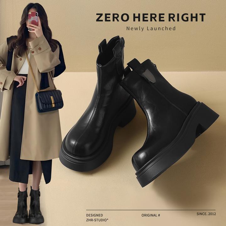 ZHR则则英伦风短靴女2025冬新款厚底马丁靴加绒保暖小个子瘦瘦靴