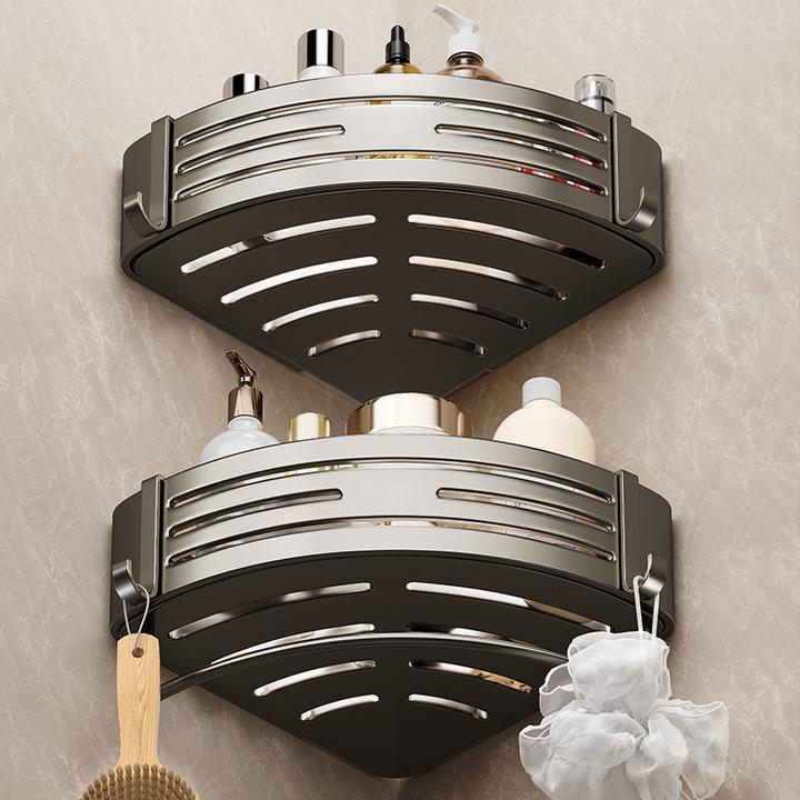 枪灰浴室置物架卫生间免打孔厕所间洗漱台加厚三角篮壁挂浴室收纳