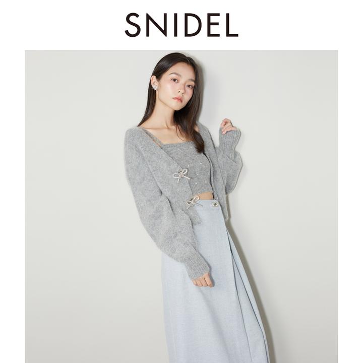 SNIDEL秋冬新品吊带抹胸露腰羊驼毛针织开衫两件套SWNT244303