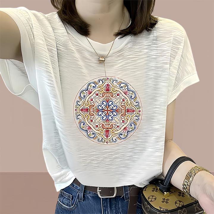 新中式国风短袖t恤品质女装夏季新款韩版胖MM遮肚藏肉气质上衣服