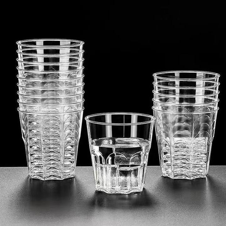 50只花纹一次性航空杯加厚硬塑料茶水杯家用商用耐高温