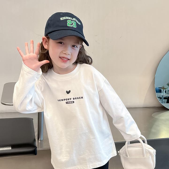 儿童纯棉中长款白T恤女童洋气上衣女童装长袖打底衫2025春秋新款