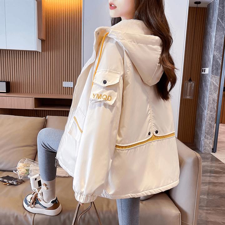 羊羔毛加厚外套少女秋冬2024新款初中高中学生宽松设计感加绒棉服