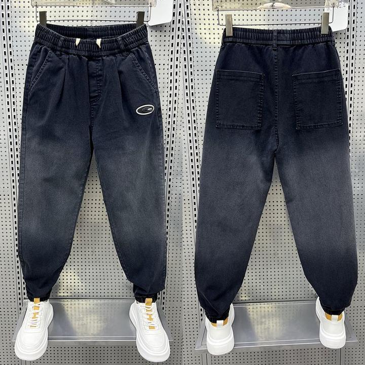 秋冬新款男士加绒牛仔裤松紧腰男宽松百搭保暖帅气弹力休闲裤时尚