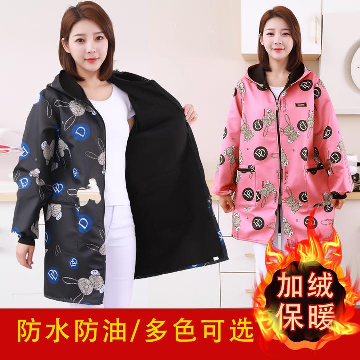 新款加厚保暖罩衣秋冬洋气厨房家用防污防脏长袖围裙女工作工作服