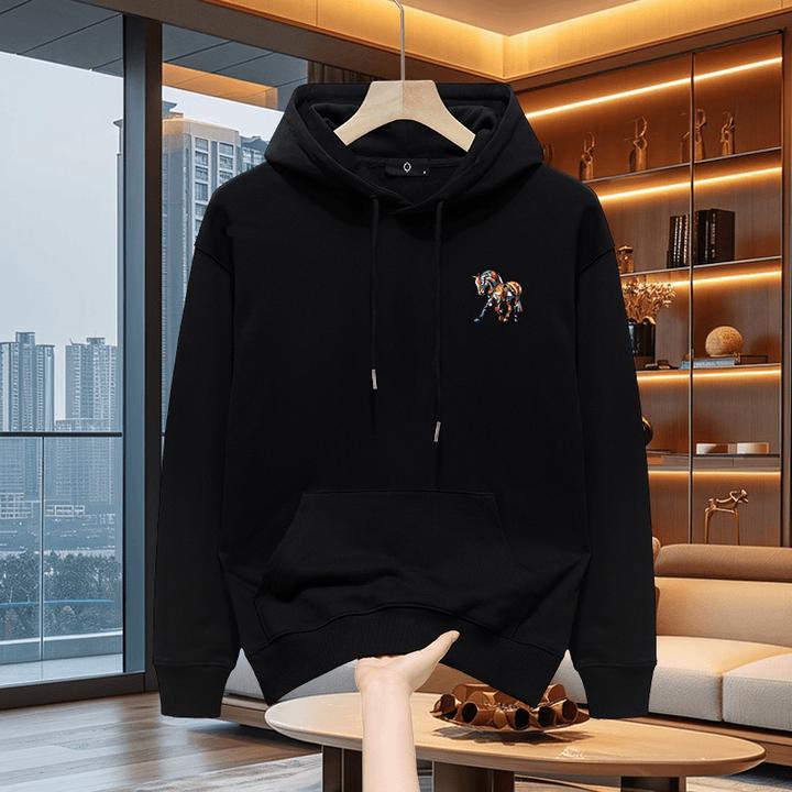 仓石一树马到成功印花连帽卫衣男春秋冬季加绒纯棉百搭休闲上衣服