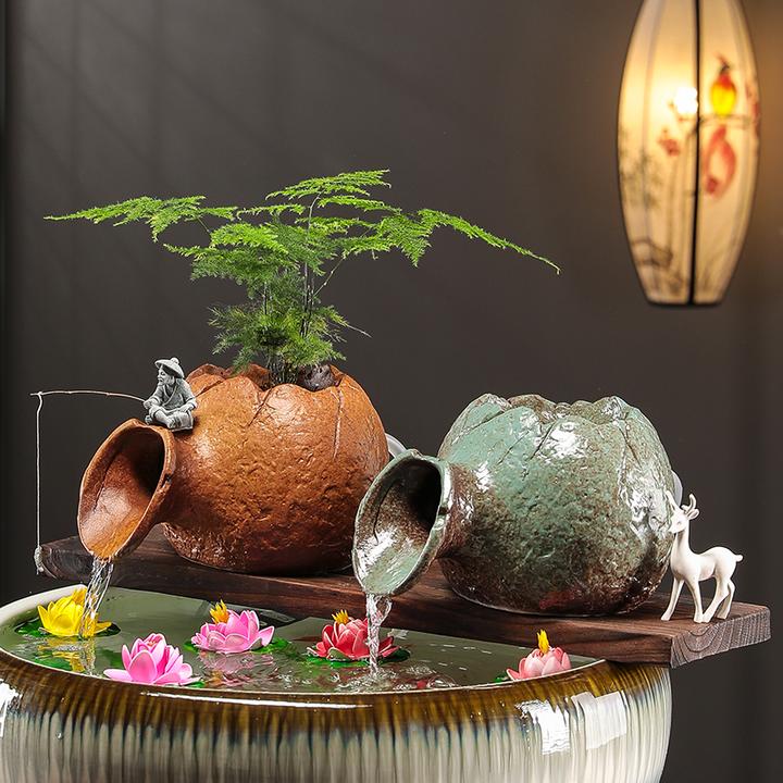 古法水缸鱼缸生态缸水循环流水摆件过滤器组合陶罐隔板水造景配件