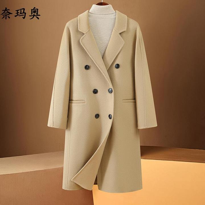224秋冬高端西装领中长款双排扣高档呢子女大衣手工缝制高端外套