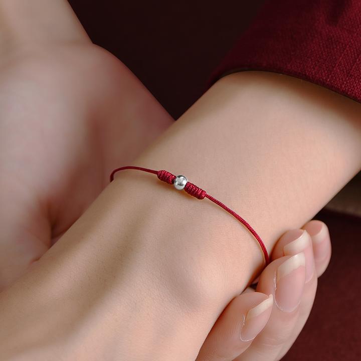 925银手链 本命年纯银转运珠红绳脚链女极细超细款手绳简约脚绳