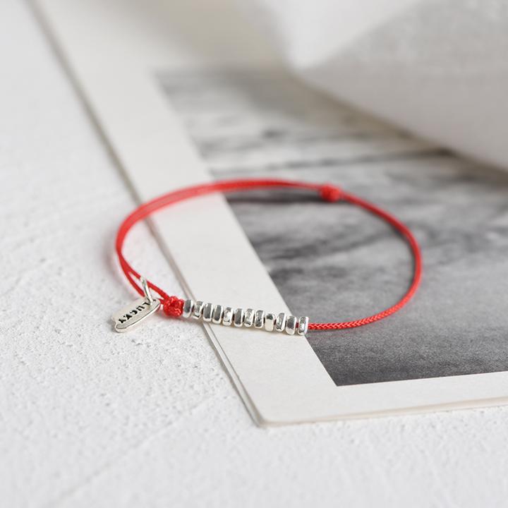 925银脚链 碎银几两纯银红绳手链女转运珠极细平安幸运手绳情侣