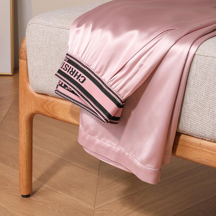 粉色裤子女春秋外穿韩版缎面休闲裤高档醋酸高腰垂坠感女裤阔腿裤