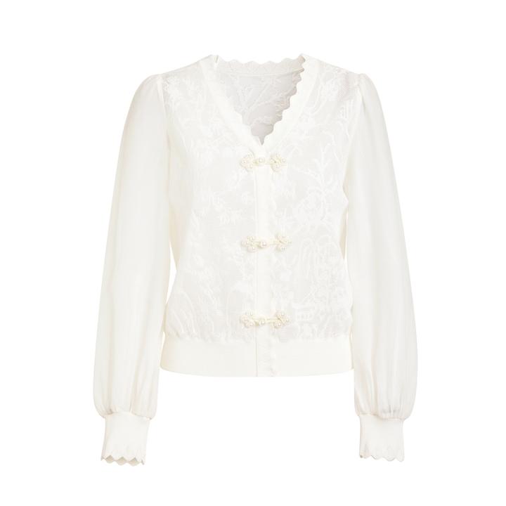 芭蒂娜品牌新中式蕾丝衫女秋季轻奢气质别致上衣133Q261