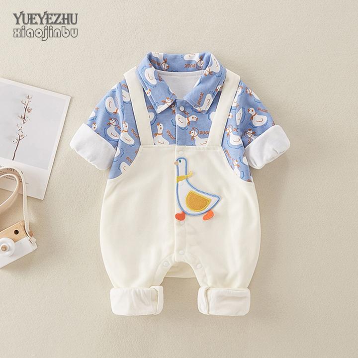 网红婴儿衣服春秋外出服男宝宝秋装超萌连体衣洋气卡通大白鹅哈衣