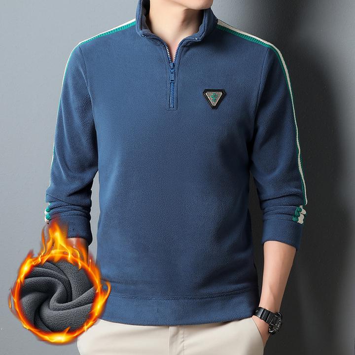 2022冬季新款中青年男士奥粒绒加绒卫衣休闲半拉链立领打底衫