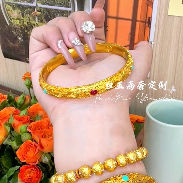 铜合金手镯 新中式国风花丝皇后镯经典轻奢手镯