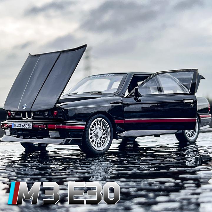 复古M3车模型仿真合金玩具车回力小汽车模型男孩摆件收藏1:24车模