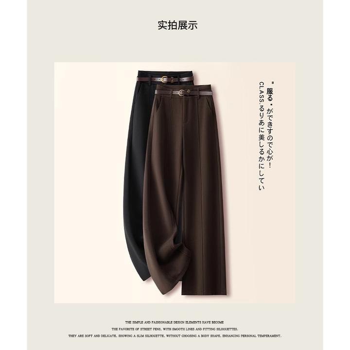 毛呢窄版阔腿裤女秋冬加厚显瘦垂感休闲裤百搭西装裤直筒裤