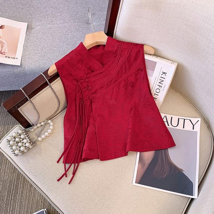 夏季杨幂同款新中式国风马夹2025年新款气质时尚轻奢红色盘扣马甲