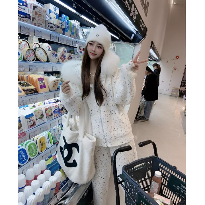 今年流行秋冬套装女时尚高级感加绒连帽卫衣阔腿裤网红运动两件套