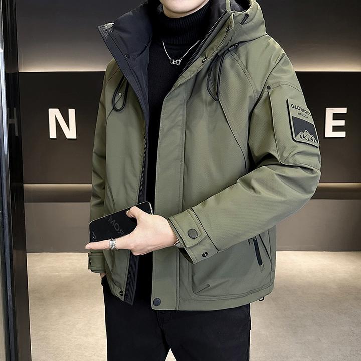 梵基弗奈轻奢男士冲锋羽绒服连帽冬季时尚美式休闲工装白鸭绒外套