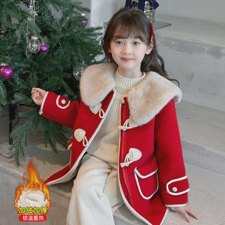 女童呢大衣冬装2024新款洋气儿童冬季加绒加厚小女孩年服毛呢外套