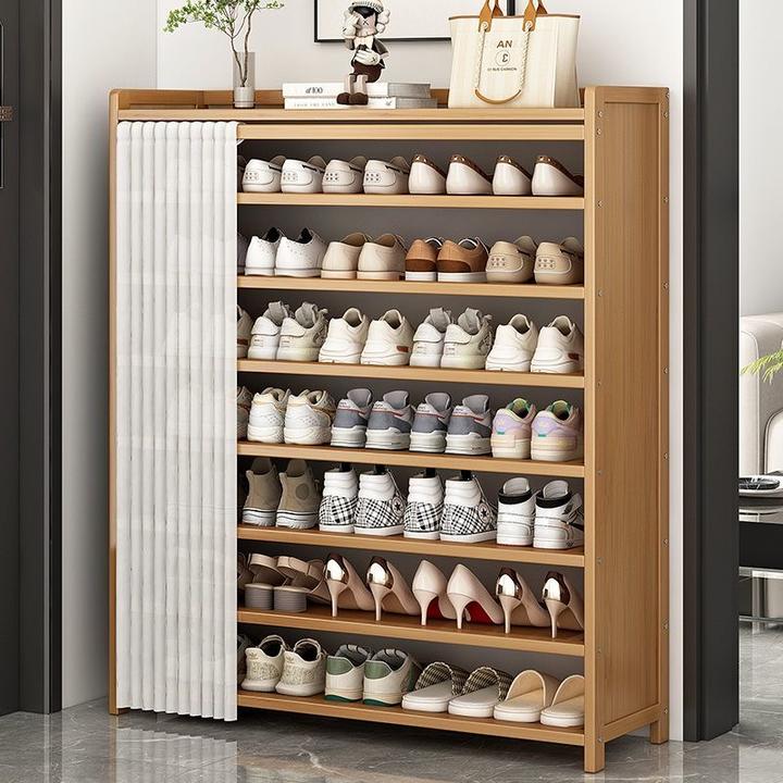 鞋架子家用门口鞋子收纳架简易多层鞋柜防尘宿舍多功能楠竹置物架