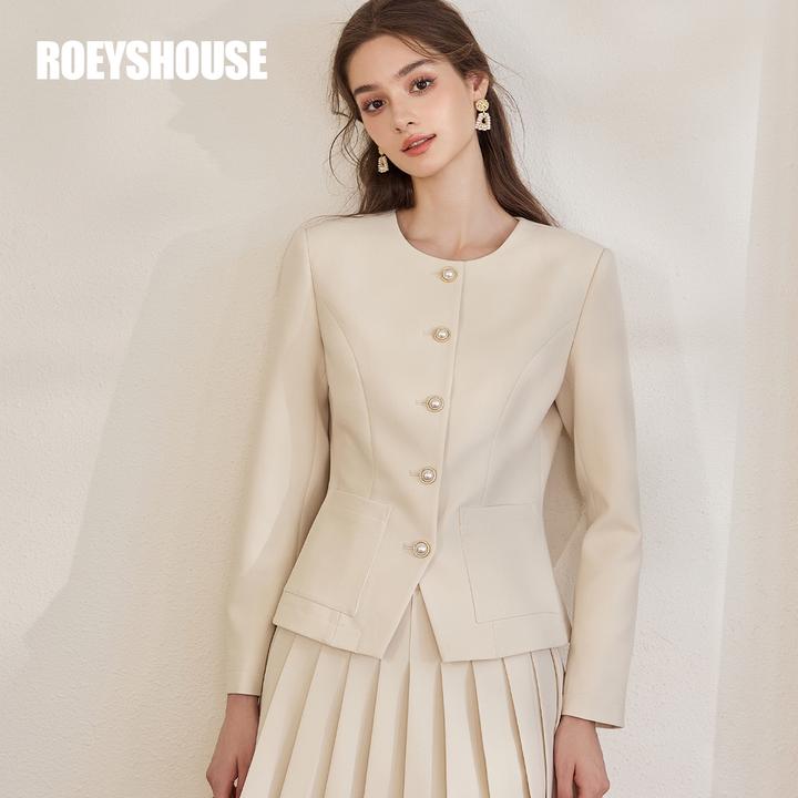 【姜兰&罗衣】罗衣时尚通勤杏色外套女2024秋新款知性西装11036